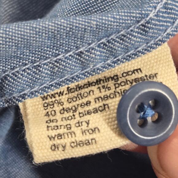 Folk Mens Button Up Shirt Blue Long Sleeve Elbow Patch NEW 6 XXL Business Casual - Picture 3 of 12